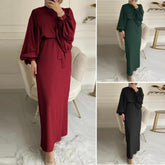 dress outfit Style Solid Color Long Sleeve Casual Muslim Dress Robe Robe Dress Dignified Elegant Middle East